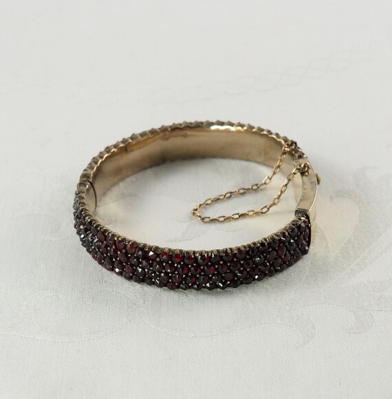 Antique Victorian Bohemian Garnet Hinged Bracelet… - image 3