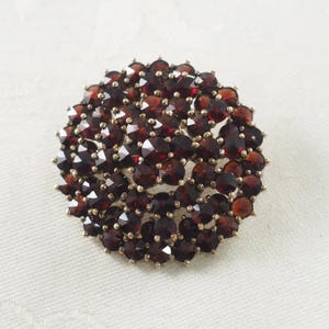 Vintage Bohemian Garnet Circular Brooch in 900 Silver Gilt, 3 Tiers, Rose Cut Garnets each 3mm, January Birthstone, Czechoslovakia 1930s