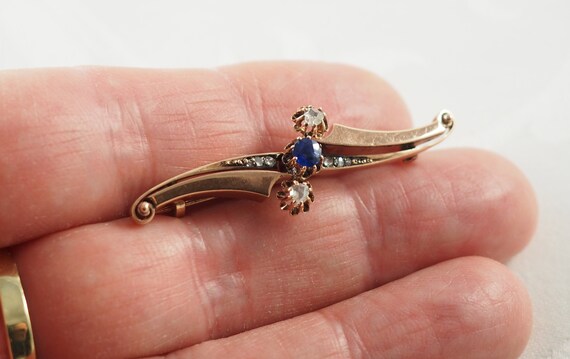 Antique Edwardian 8K Rose Gold, Sapphire and Diam… - image 2