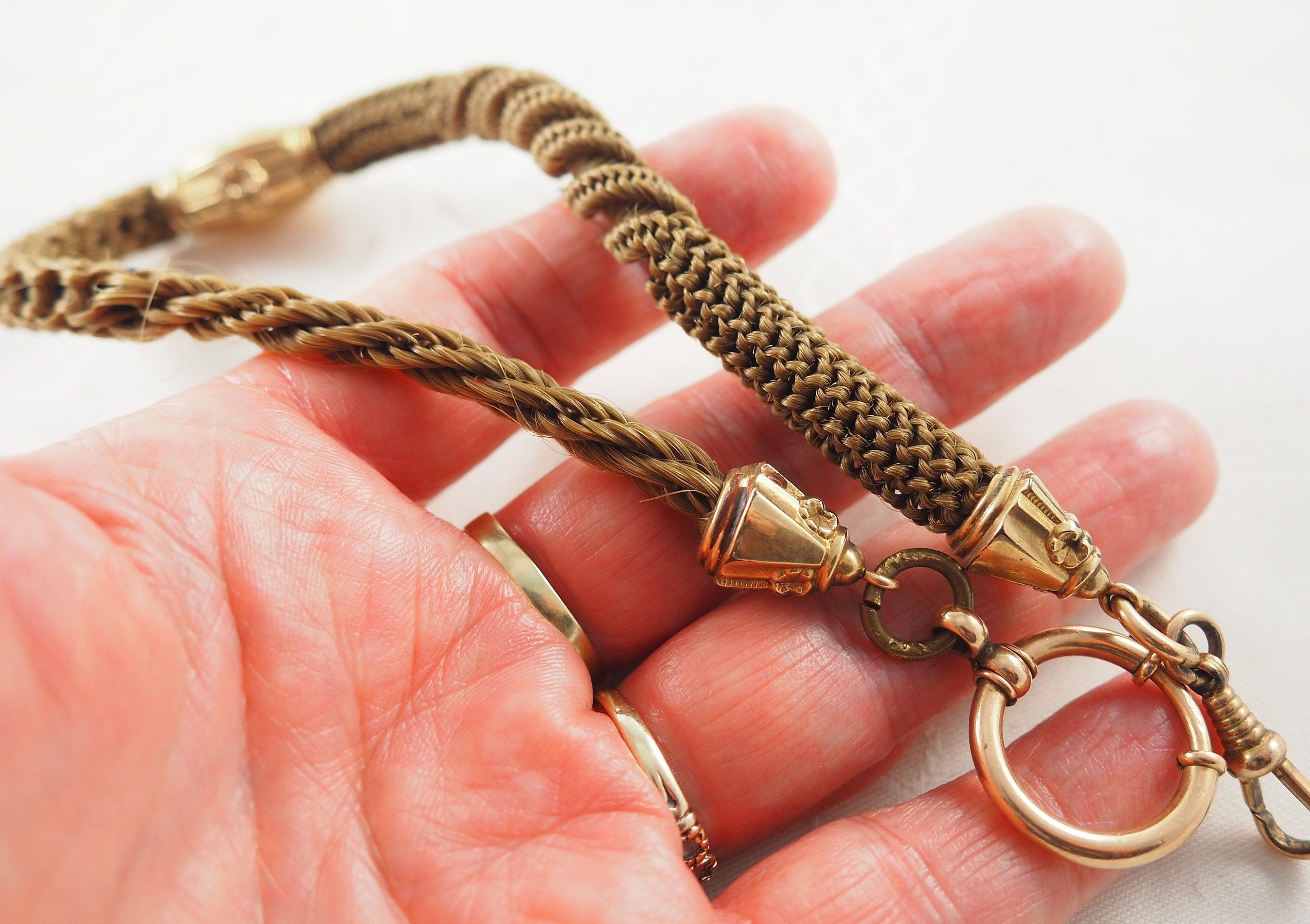 Antique Victorian Woven‎ Hair Pocket Watch Chain  Gold Filled Jewelry Mourning ✨ SOLD ✨ This intricately woven Victorian era pocket watch  main image 2