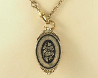 Victorian Gold Filled and Black Enamel Pendant/Brooch, Convolvulus Flower, Germany 1880
