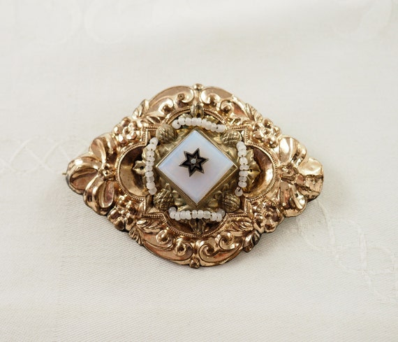 Antique Victorian Gold Filled Stomacher Brooch, F… - image 1
