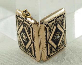 Victorian 14K Gold Front and Back and Black Enamel Locket, Germany 1880s