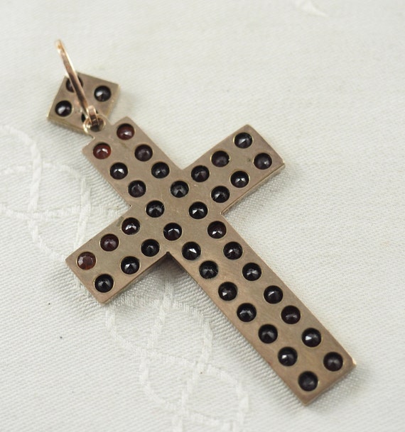 Antique Victorian Bohemian Garnet Cross Pendant i… - image 5