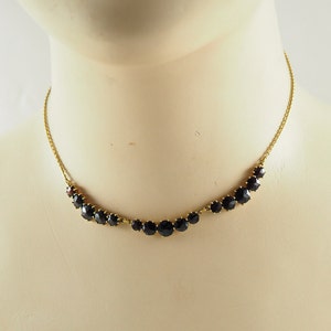 Antique Art Nouveau Bohemian Garnet Necklace, in "Norm Gold", Gilt Metal, Three Links of Each Five Garnets, 15 Inches, Austria 1900-1910
