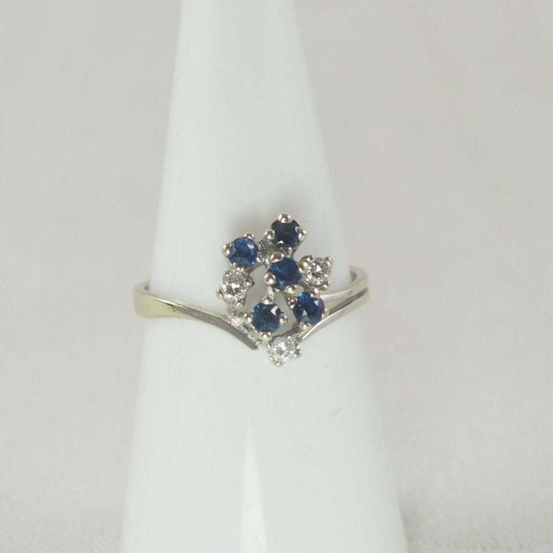 ヴィンテージ 14K ホワイトゴールド サファイア＆ダイヤモンド