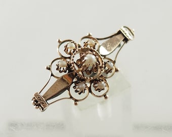Antique Victorian Gold Filled Seed Pearl Brooch, Wirework, Germany 1870