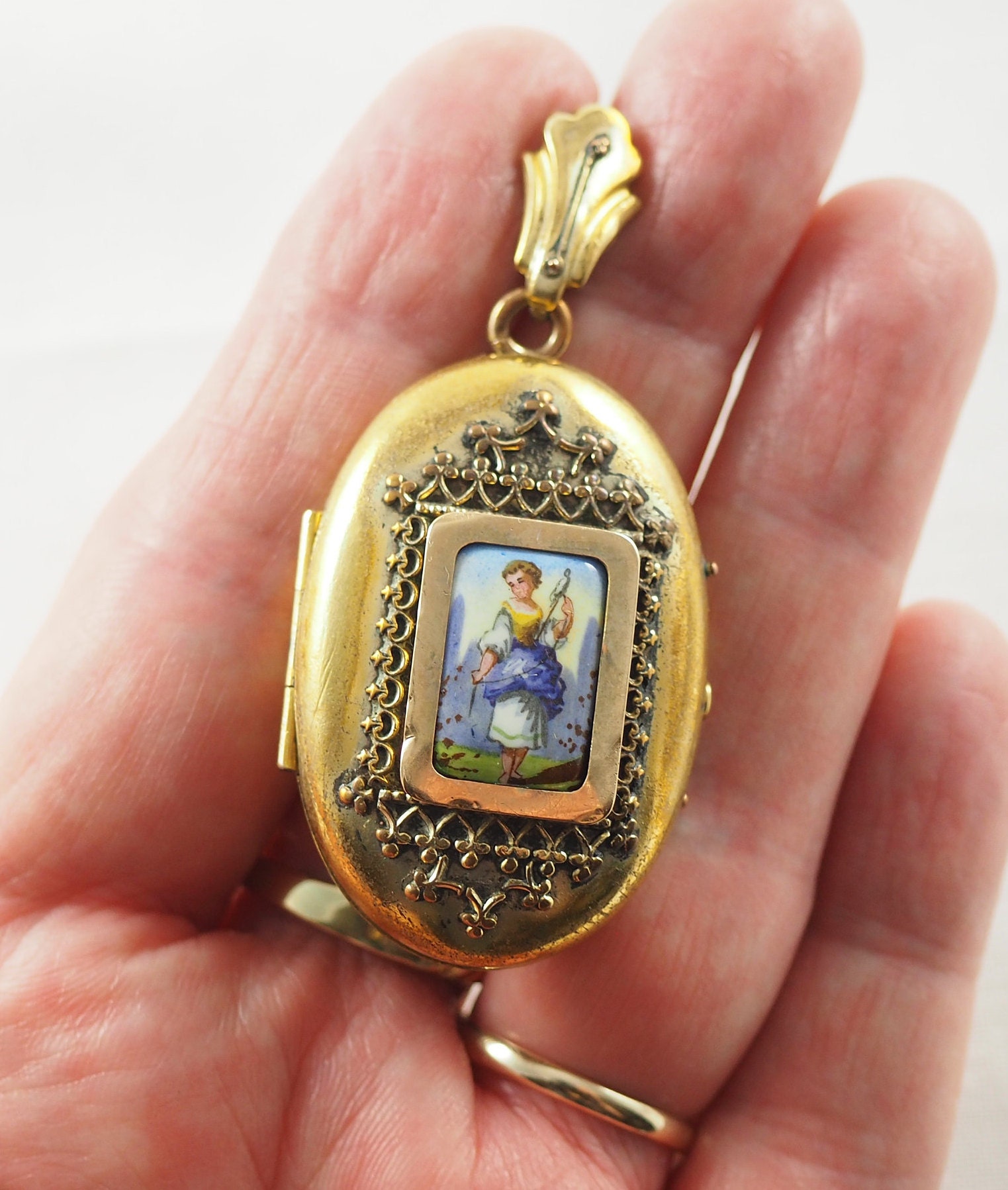 Antike viktorianische Gold gefüllt und Emaille große ovale | Etsy