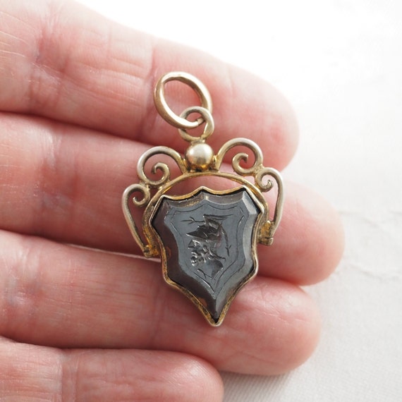 Antique Victorian Silver Gilt and Obsidian Intagl… - image 9