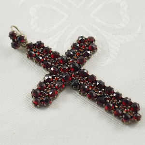 Antique Victorian Bohemian Garnet Cross Pendant Tombak or - Etsy