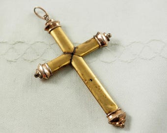 Edwardian Gold Plated Cross Pendant, Large Antique Religious Jewelry, Germany 1900