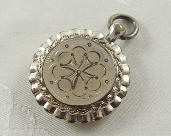 Antique Victorian Circular Locket Back Pendant in Pocket Watch Style, Gold Filled, Rolled Gold, Machine Engraving, Sentimental, Germany 1870