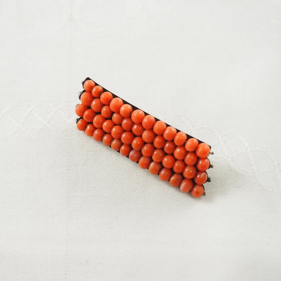 Antique Victorian Coral and White Metal Brooch, N… - image 4