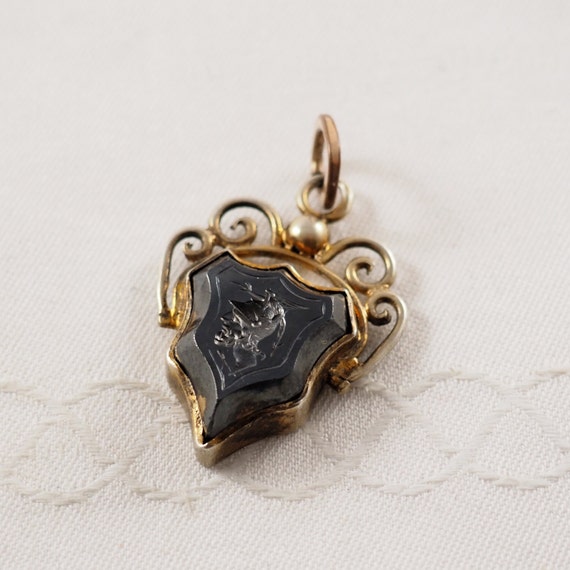 Antique Victorian Silver Gilt and Obsidian Intagl… - image 5