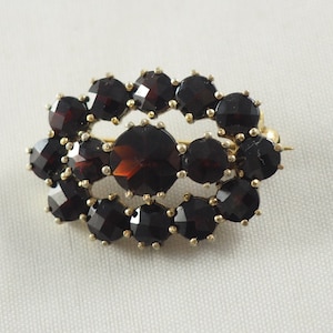 Antique Edwardian Bohemian Garnet and &quot;Norm Gold&quot; Oval Brooch, 15 Garnets, January Birthstone, Bohemia or Austria 1900-1910