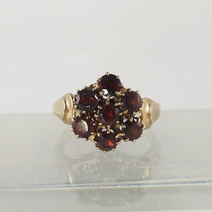 Antique Edwardian 8K Gold Garnet Cluster Ring - Size USA 6.8