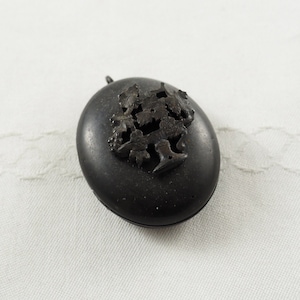Antique Victorian Gutta Percha Locket, Mourning Jewelry, Applied Grapes, Germany 1890s