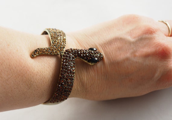 Vintage Costume Jewelry Snake Bracelet, Set with … - image 2