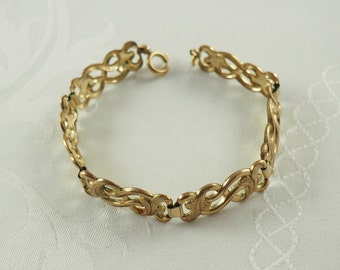 Vintage Art Deco Gold Filled Bracelet, Chain link with Spring Ring Clasp, 19cm Long, Maker Kollmar & Jourdan, Pforzheim,  Germany 1930s