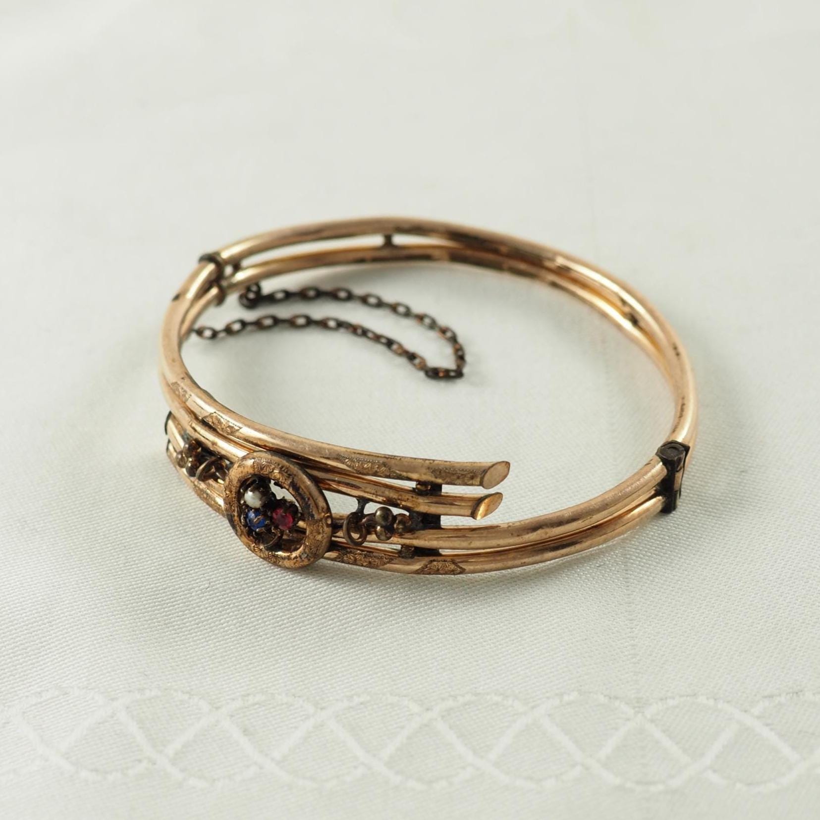Bracelet Ancien Fin 19e Siècle Plaqué Or Double Face - Bijou Vintage Unisexe Occasion