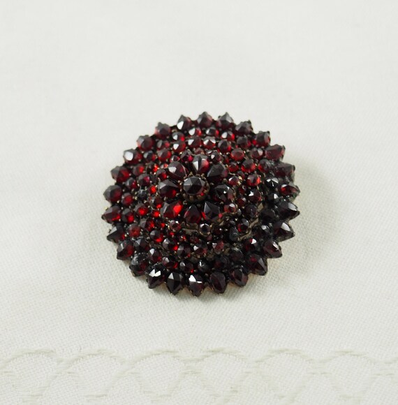 Antique Victorian Bohemian Garnet Circular Cluste… - image 2