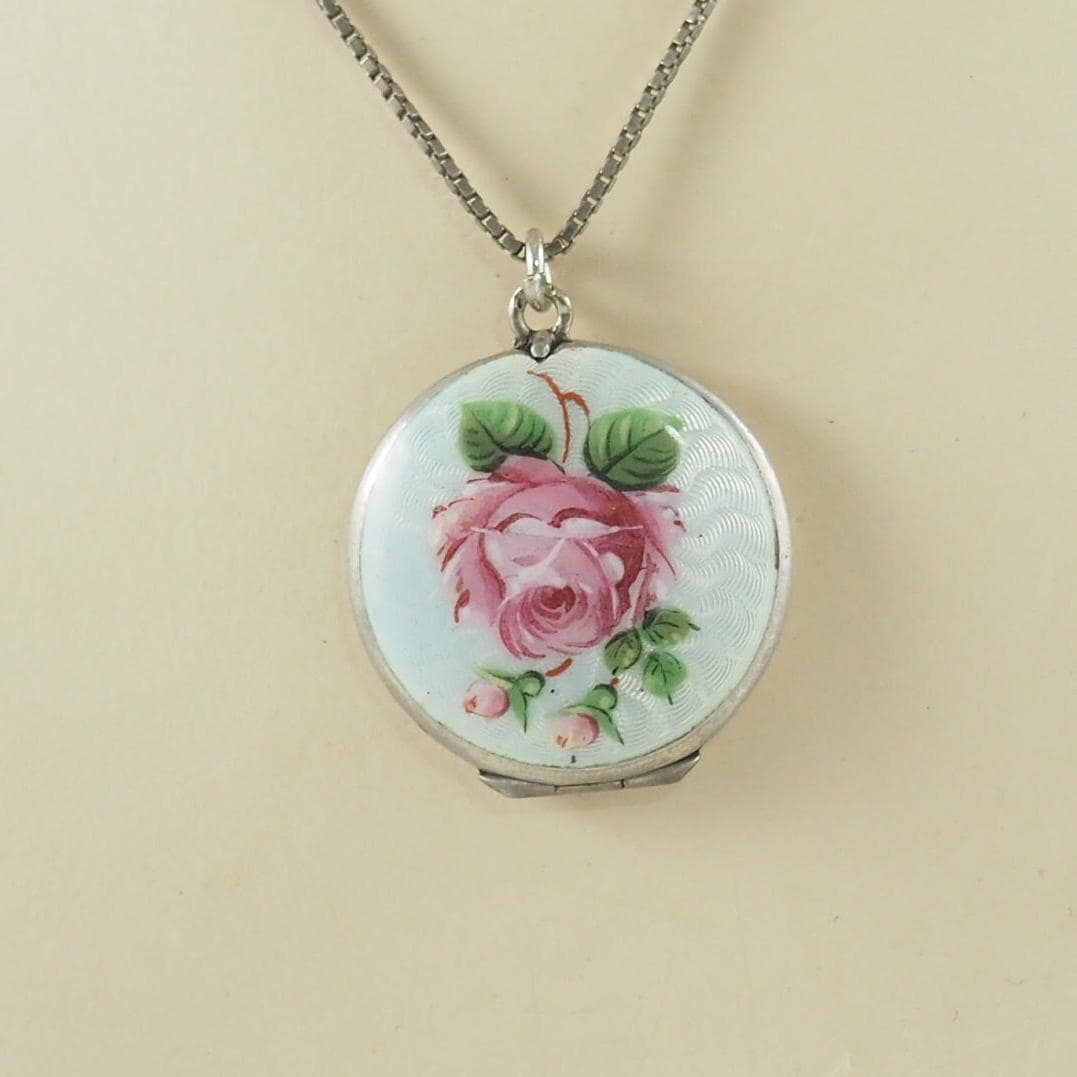 Vintage 1930s 800 Silver and Enamel Locket, Guilloche and