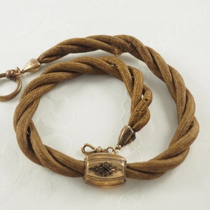 Victorian Antique Hair Watch Chain, Gold Filled Fittings, Rolled Gold, Woven Human Hair, Mourning, Sentimental Jewelry, Germany 1880s