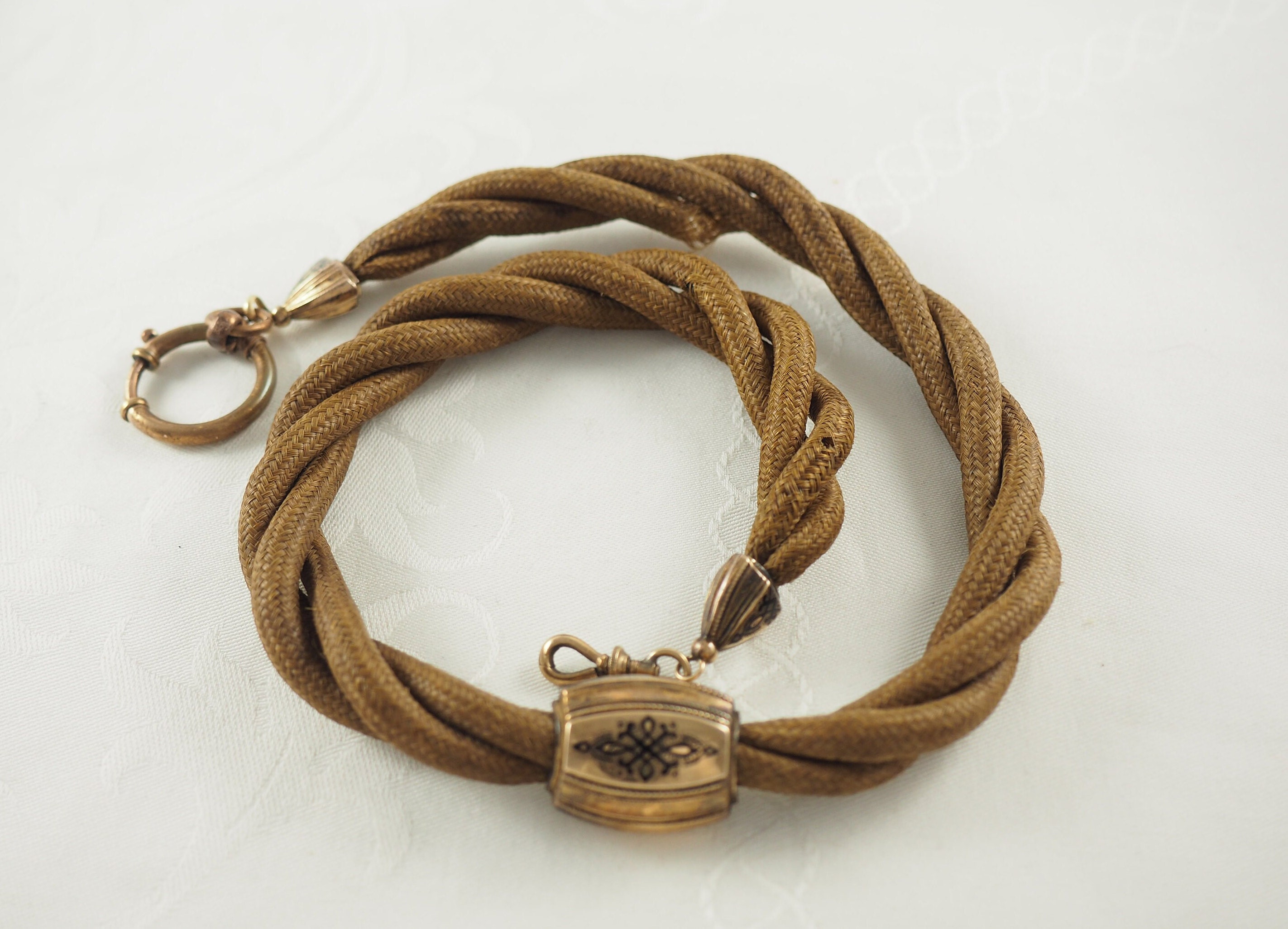 Antique Edwardian Rolled Gold Woven Human Hair Mourning Wrist Watch Band Antique Victorian Gentleman main image 3