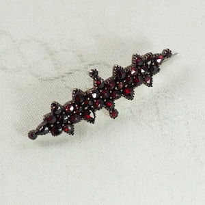 Antique Victorian Bohemian Garnet Bar Brooch, Star Clusters, Pinchbeck, Rose Cut Garnets, January Birthstone, Bohemia 1870s