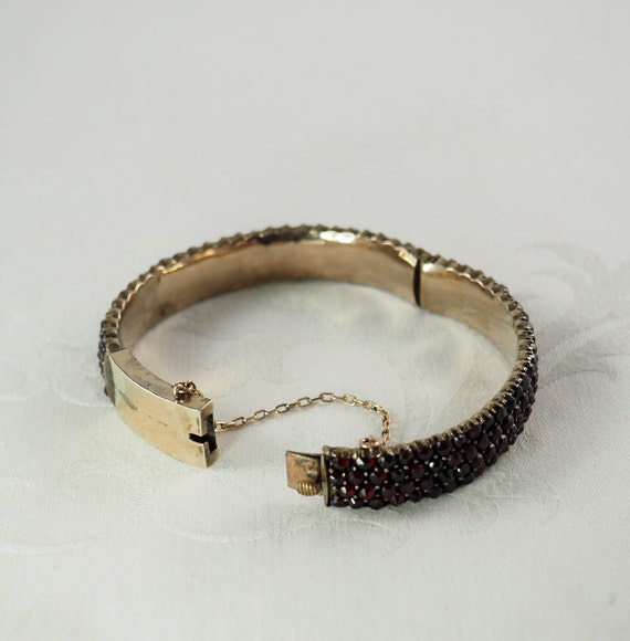 Antique Victorian Bohemian Garnet Hinged Bracelet… - image 10