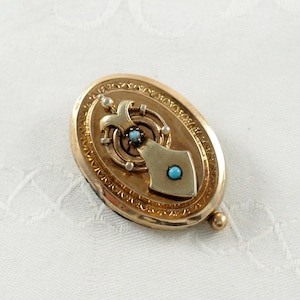 Antike viktorianische Brosche aus Silber, vergoldet, Türkis-Set mit Schnallenmotiv, Österreichischer Import 1870-90 Bild 1