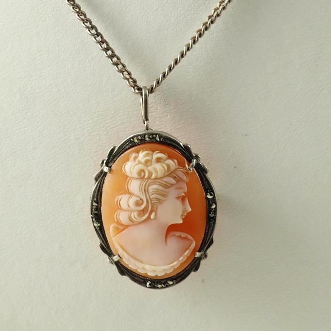 Art Deco Oval Shell Cameo Pendant/brooch, 800 Standard Silver and ...