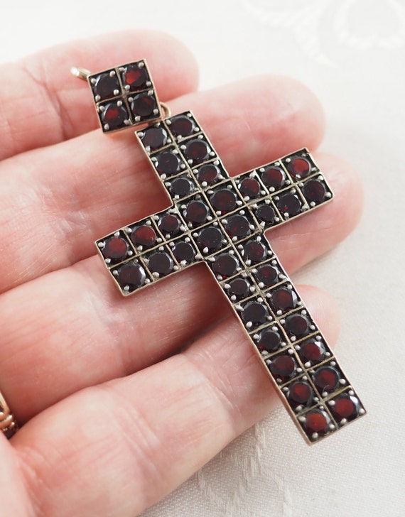 Antique Victorian Bohemian Garnet Cross Pendant i… - image 2