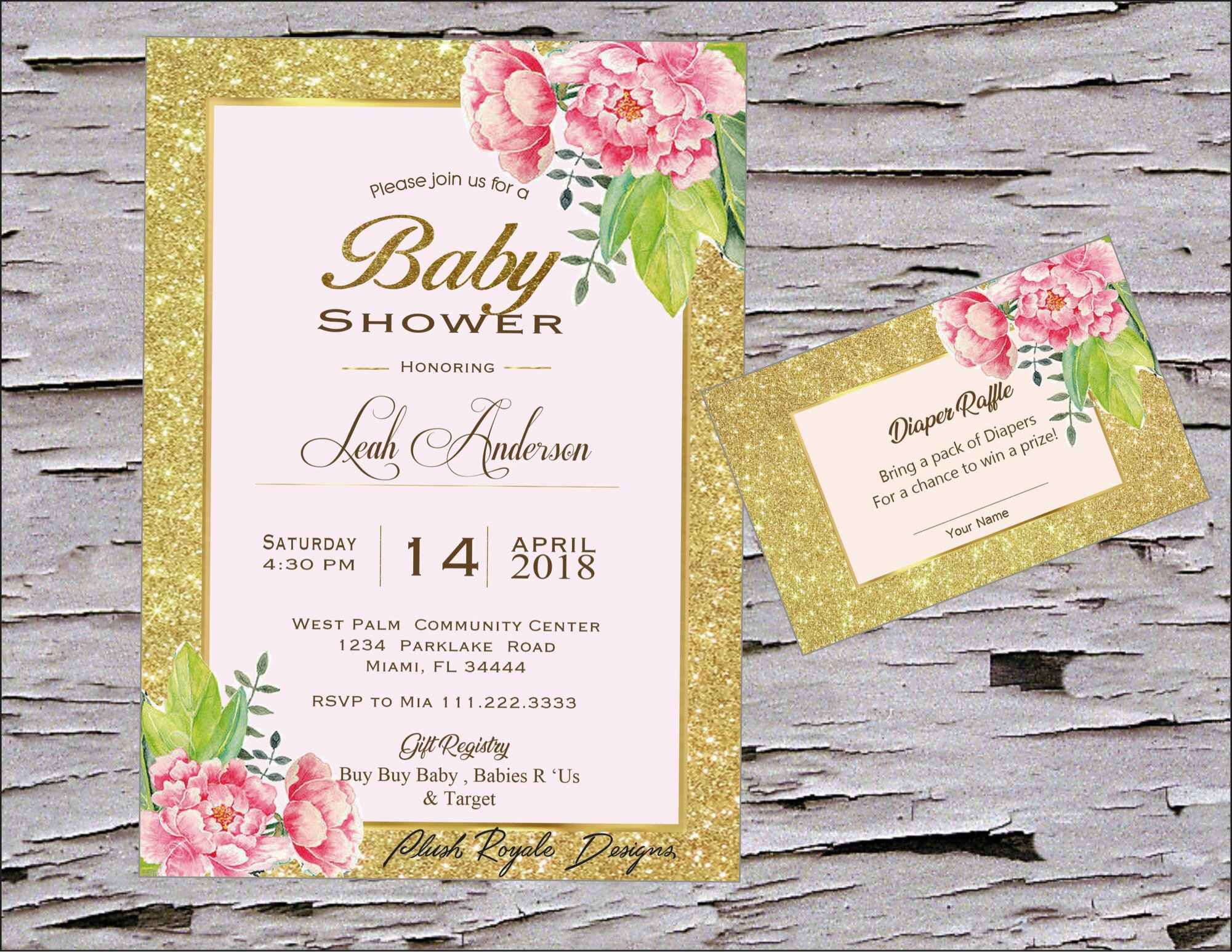 Blush Pink Floral Sparkle Baby Shower Invitations