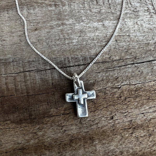 Restore Me Pendant, Sterling Silver Jewelry, Christian, Handmade, Cross, Raised Cross, Necklace, Small, Dainty, Visible Faith Jewelry