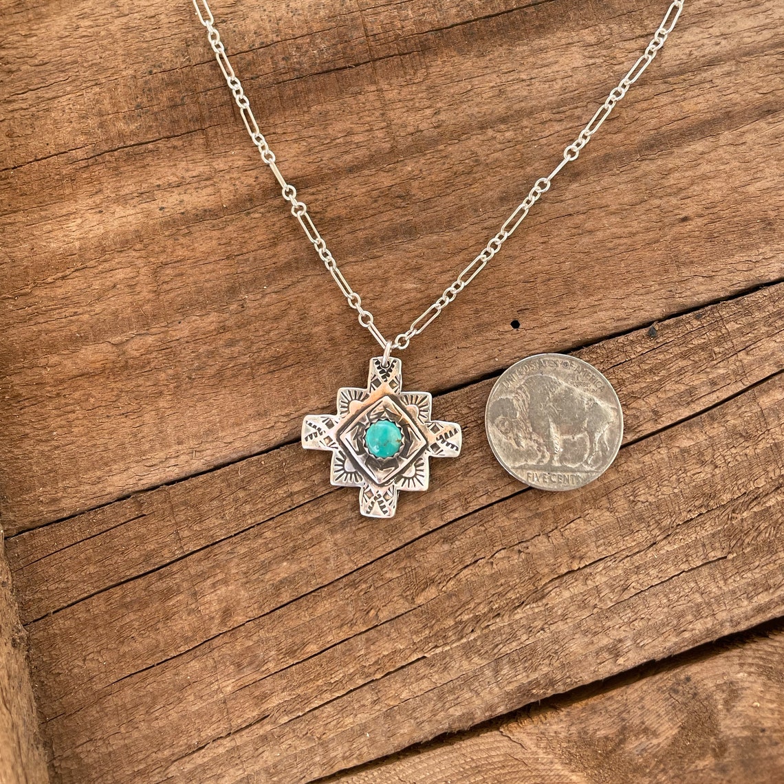 Turquoise Zia Pendant Sterling Silver Necklace Simple Etsy