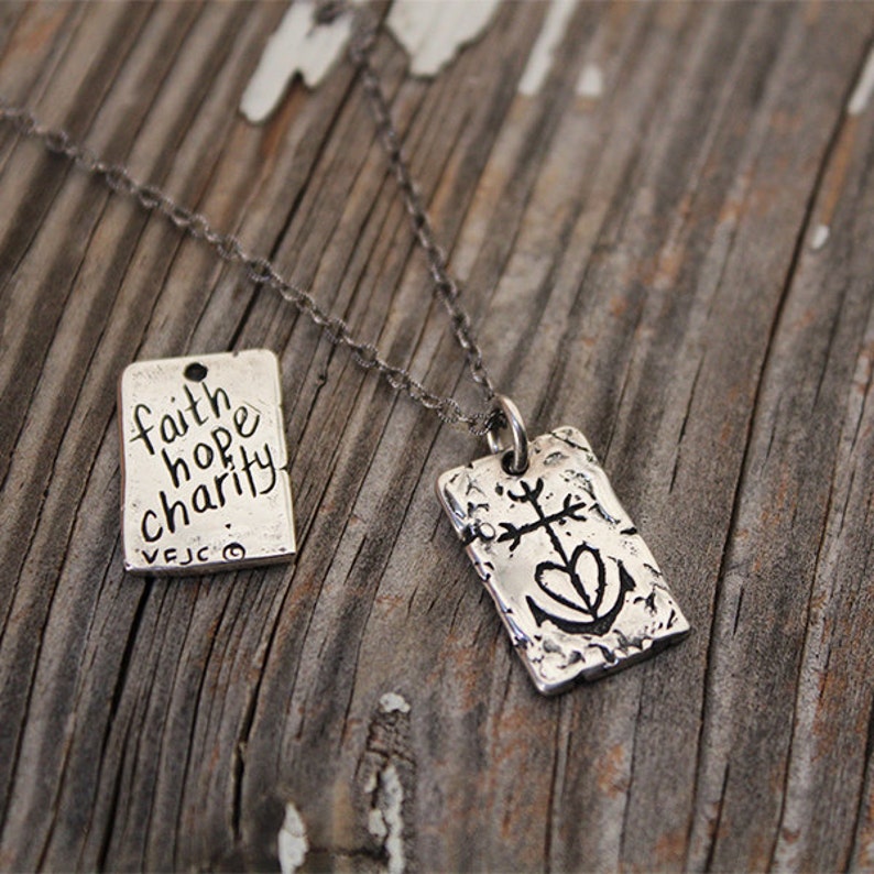 Faith, Hope, and Charity Pendant, Visible Faith, Sterling Silver Jewelry, Christian, Handmade image 1