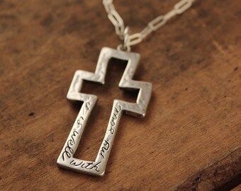 It Is Well Cross Pendant, Visible Faith, Sterling Silver Jewelry, Christian, Handmade, Cross
