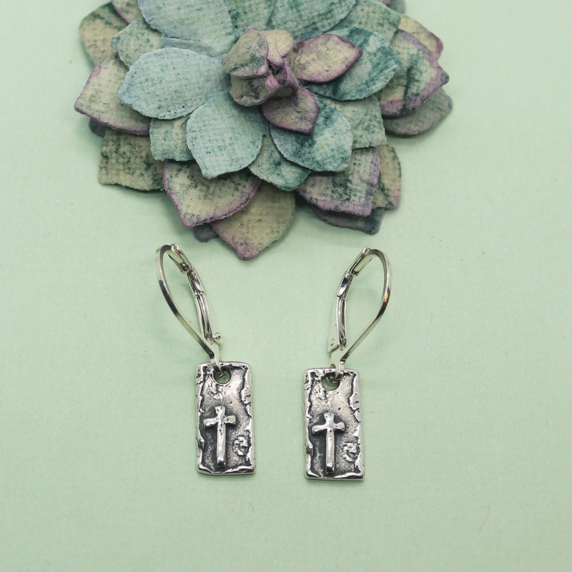 Remember Me Earrings, Visible Faith, Sterling Silver Jewelry, Christian, Handmade, Cross