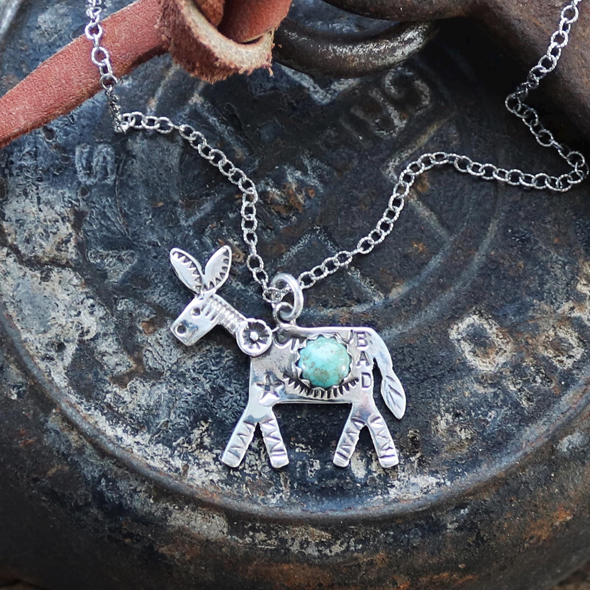ネックレス・チョーカー Numbering Horse Turquoise Pendant Necklace #6763 SA5B0007 Silver and Turquoise Donkey Pendant - Etsy