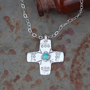 Nipomo Turquoise Pendant, Equilateral Cross, Southwest Style Cross, Solid Sterling Silver Necklace, Turquoise Pendant, Visible Faith Jewelry