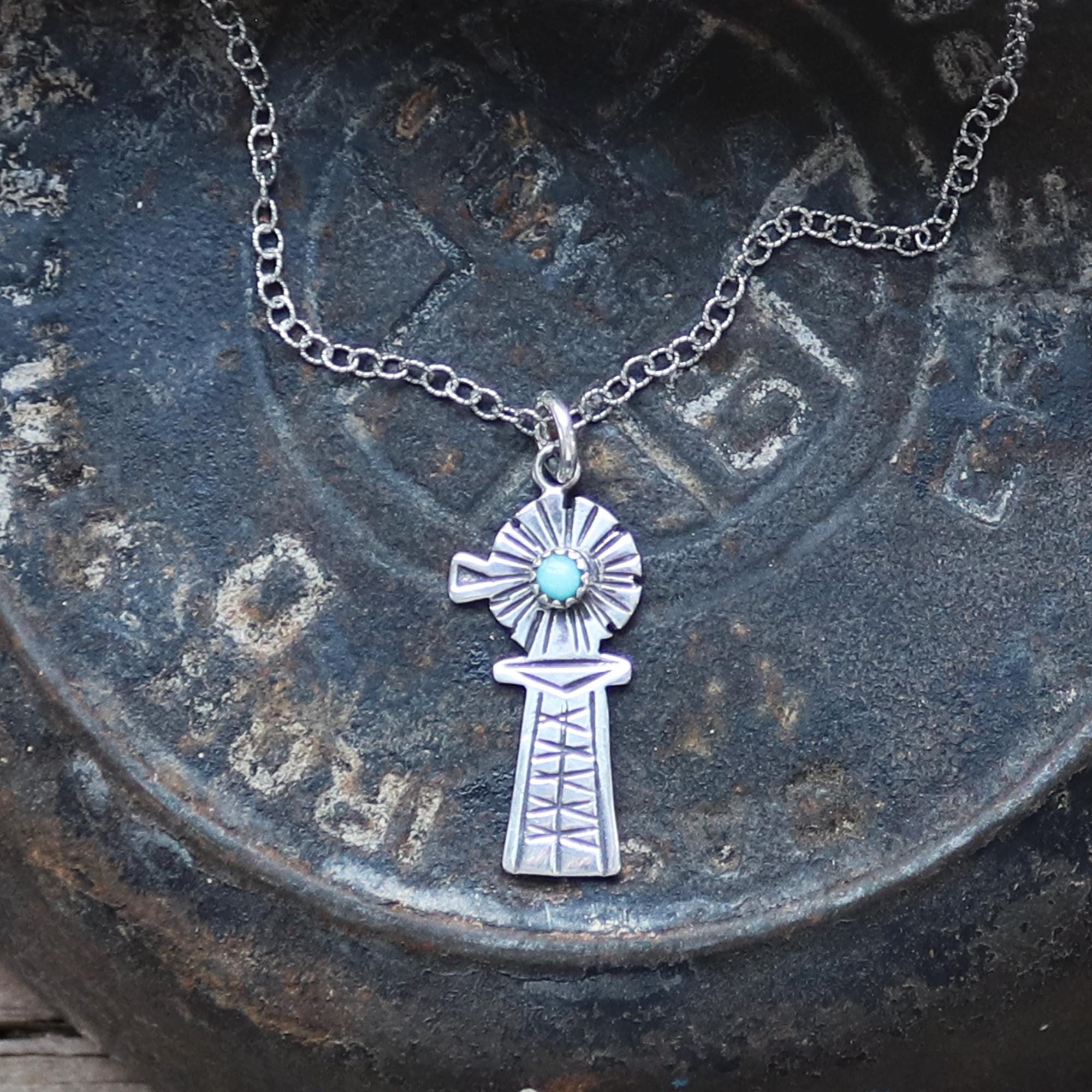 Agua Fria Windmill Necklace, Windmill, Windmill Necklace with Turquoise, Sterling silver, Necklace, Visible Faith Jewelry, Handmade