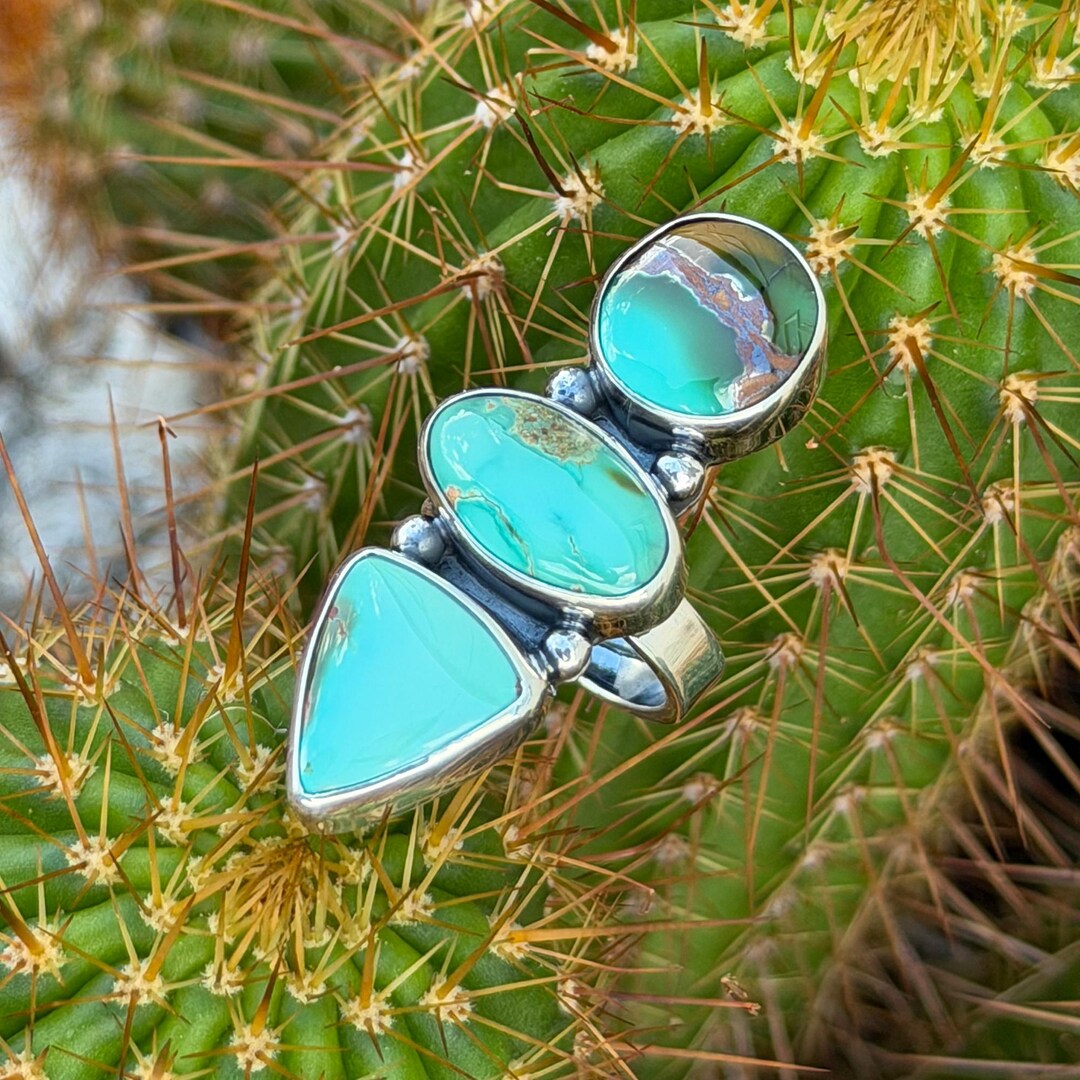 Royston Turquoise Three Stone Ring, Sterling Silver Ring, Turquoise ...