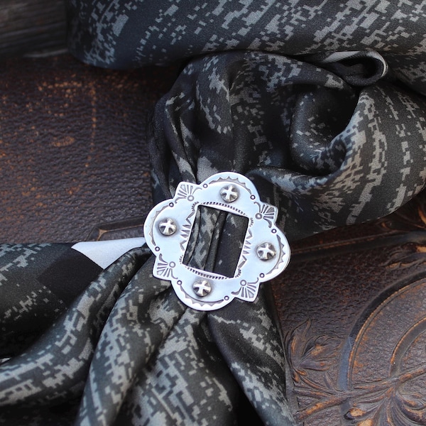 Mexican Motif Scarf Slide, Sterling Silver Scarf Slide, Scarf Accessory, Handmade, Visible Faith Jewelry