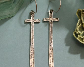 Lead Me Earrings, Visible Faith, Sterling Silver Jewelry, Christian, Handmade, Cross