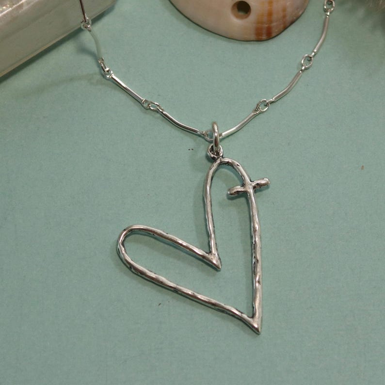 Everlasting Love Pendant, Visible Faith, Sterling Silver Jewelry, Christian, Handmade,  Cross, Heart