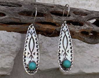 Madera Earrings, Southwest Style Earrings with Turquoise, Tear Drop Earrings with Turquoise, Visible Faith Jewelry