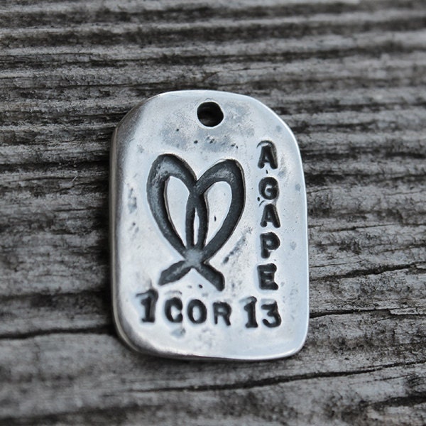 Agape, MyGodTags, Pendant, Necklace, Christian, Sterling Silver Jewelry, Handmade, Heart, Love, I Corinthians 13:4-13, Visible Faith Jewelry