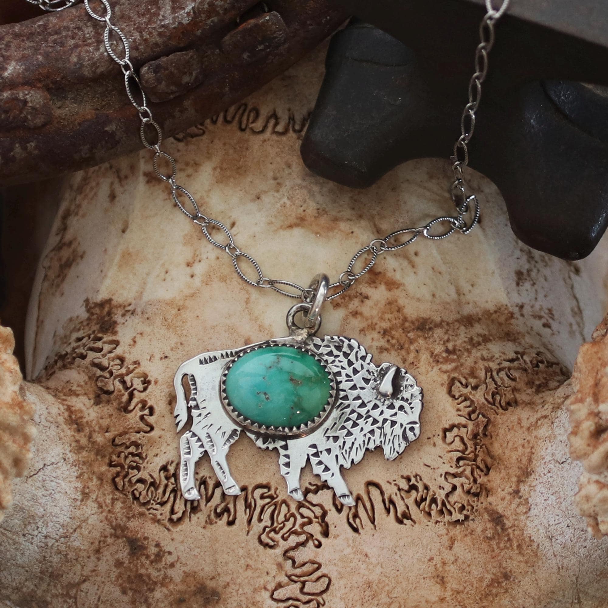 Tatonka Buffalo Necklace, Sterling Silver Buffalo Pendant