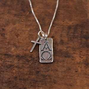 Alpha and Omega Pendant, Rv 1:8 Necklace, Sterling Silver Jewelry, Alpha Omega Necklace, Christian, Handmade, Cross, Visible Faith Jewelry